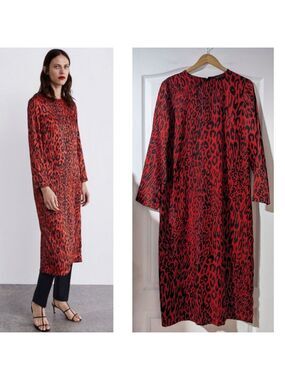 Zara | Red leopard midi dress